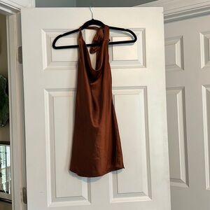 Brown Satin Backless Mini Dress